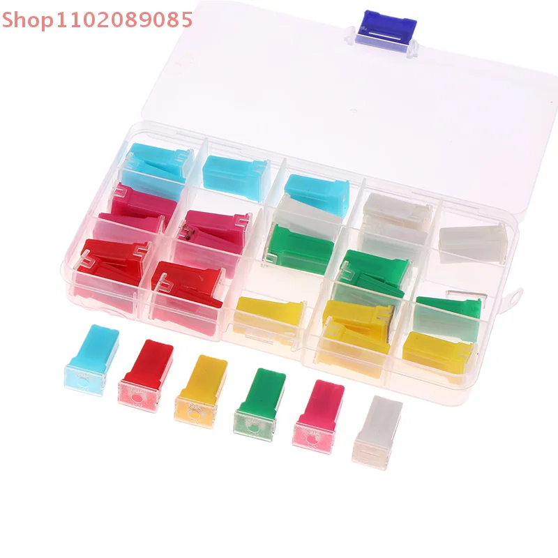 30Pieces/Box Auto Fuses PAL Square Long Foot Plug-in Fuses 20A-60A Square Car Fuse Box Waterproof Sockets