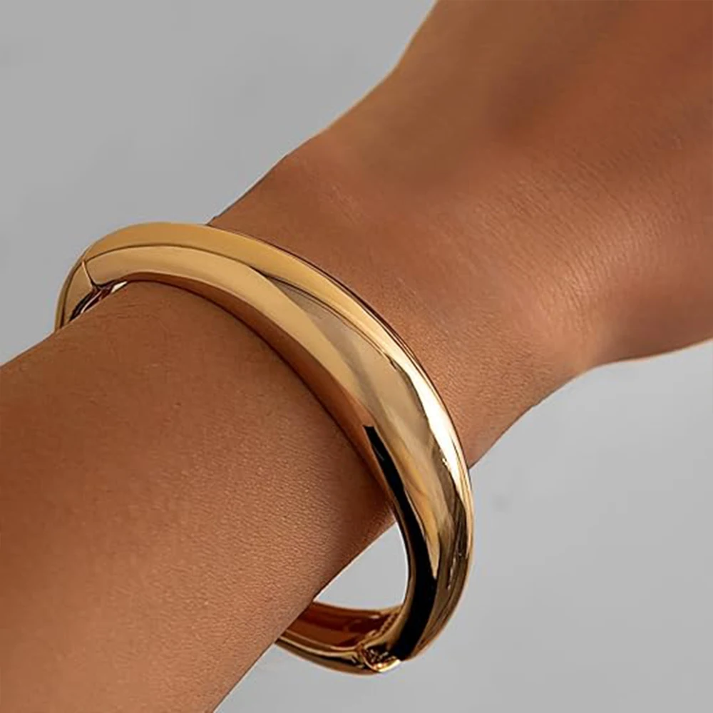 Badu Gold Color Chunky Bangles for Women Geometric Oval Alloy Cuff Bracelets Simple Fashion Wrist Jewelry Gift