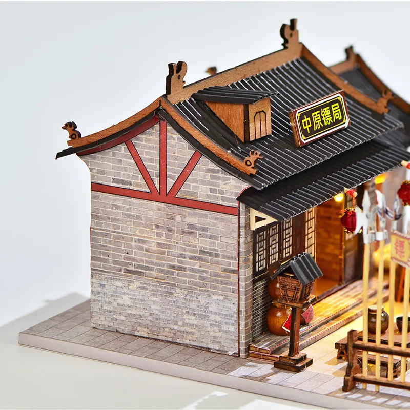 DIY houten Zhongyuan Escort Agency Casa miniatuurmodelkits met LED-verlichting poppenhuis met meubilair voor verjaardagscadeaus voor vrienden