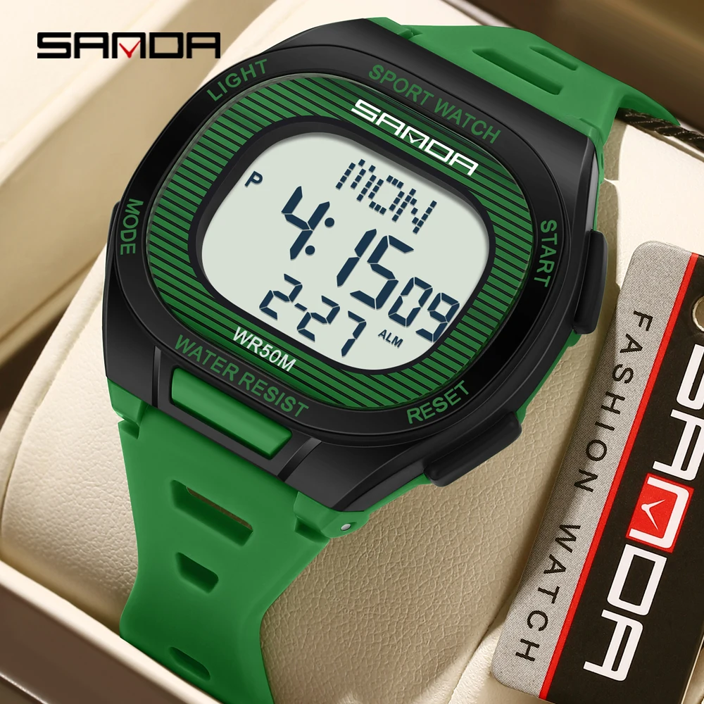 SANDA New 2195 Fashion Student Electronic Watch Sports Multi functional Waterproof LED Student Square Electronic Watch 2025