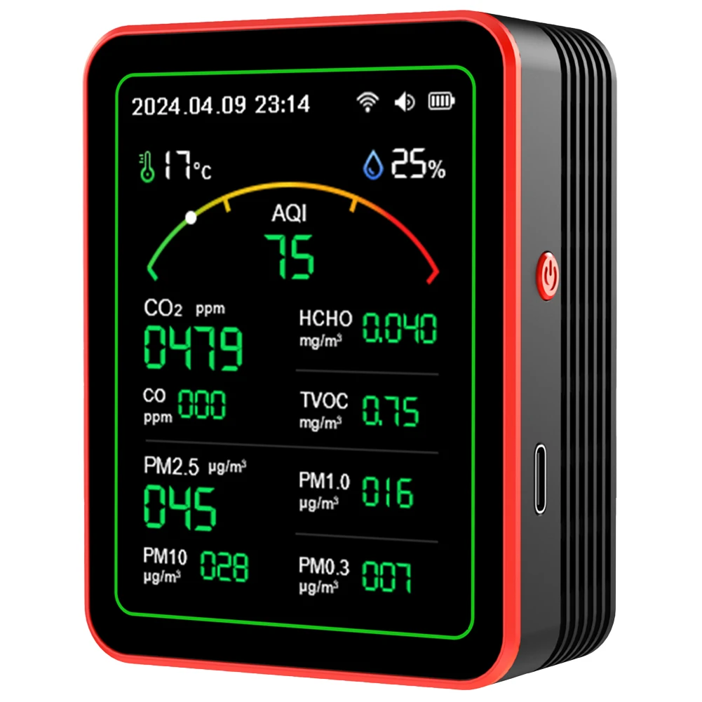 Heim-Luftqualitätsmonitor Tuya WiFi App USB Aufladbarer Gasdetektor AQI PM2.5 PM10 PM0.3 TVOC HCHO CO CO2 Sensor Messgerät 15 in 1