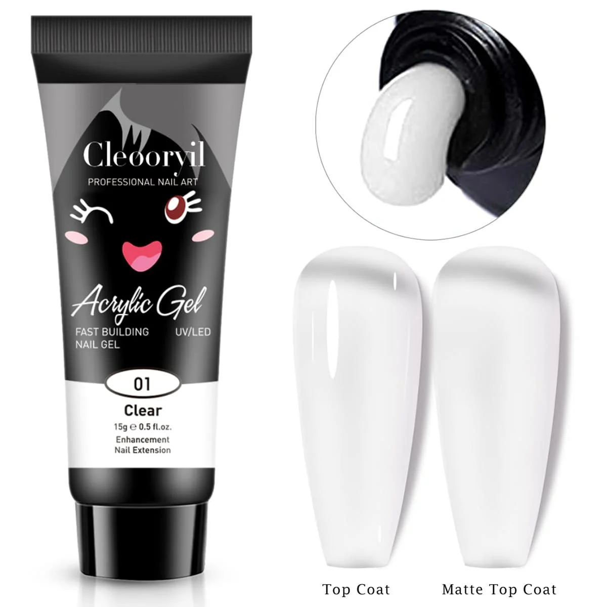 15g Clear Solid Quick-Drying Nail Extension Gel, Fast Building Poly Gel Semi-Permanent Acrylic UV/LED Gel Nail Polish For Extend