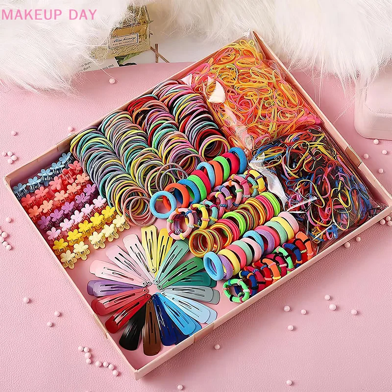 

780pcs Hair Accessories Set For Girls Hair Clip Set Elastic Rubber Bands Flower Hair Clip Metal Snap Hair Clips For Girls Gift