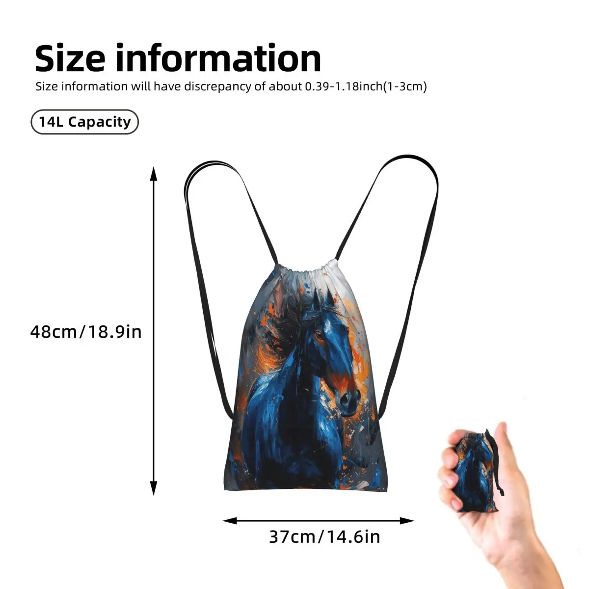 Wild Horse Oil Painting Colour Drawstring Backpack Sports Gym Bag Portable Travel Drawstring Bag for Men Women
