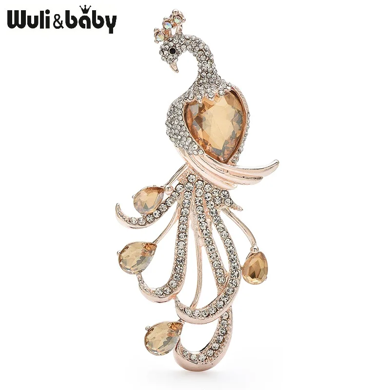 Wuli&baby Elegant Crystal Peacock Brooches For Women Lady 4-color Beautiful Big Bird Animal Party Casual Brooch Pins Gifts