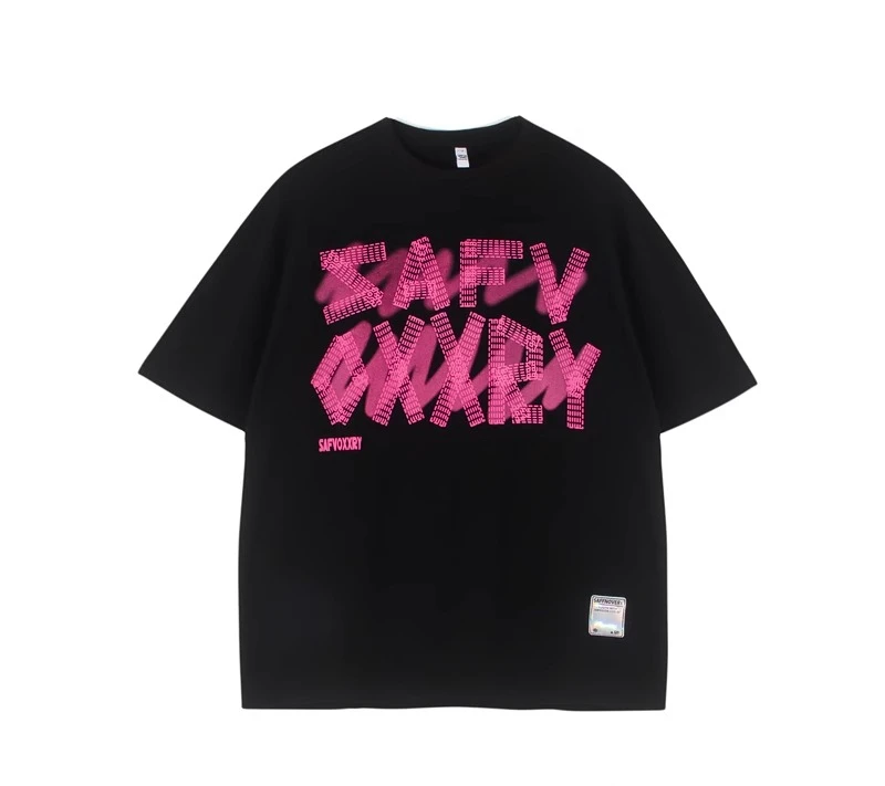 2025 Summer Letter Print Round Neck Men's Black Green Blue Short Sleeve T-Shirt Versatile Loose Casual Purple White Pink Top