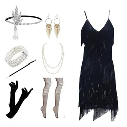 Party Gatsby Dress Evening Ball Gown Bodycon Trend Camisole Tassel Sheath Dress Women Sexy Sequins 1920 Vintage V-neck Dress