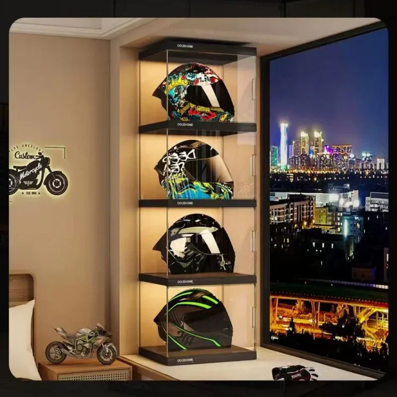 Folding Thickening Helmet Display Cabinet for Motorcycle Transparent Storage Boxes Helmet Storage Shelf Rack Corner Cabinet