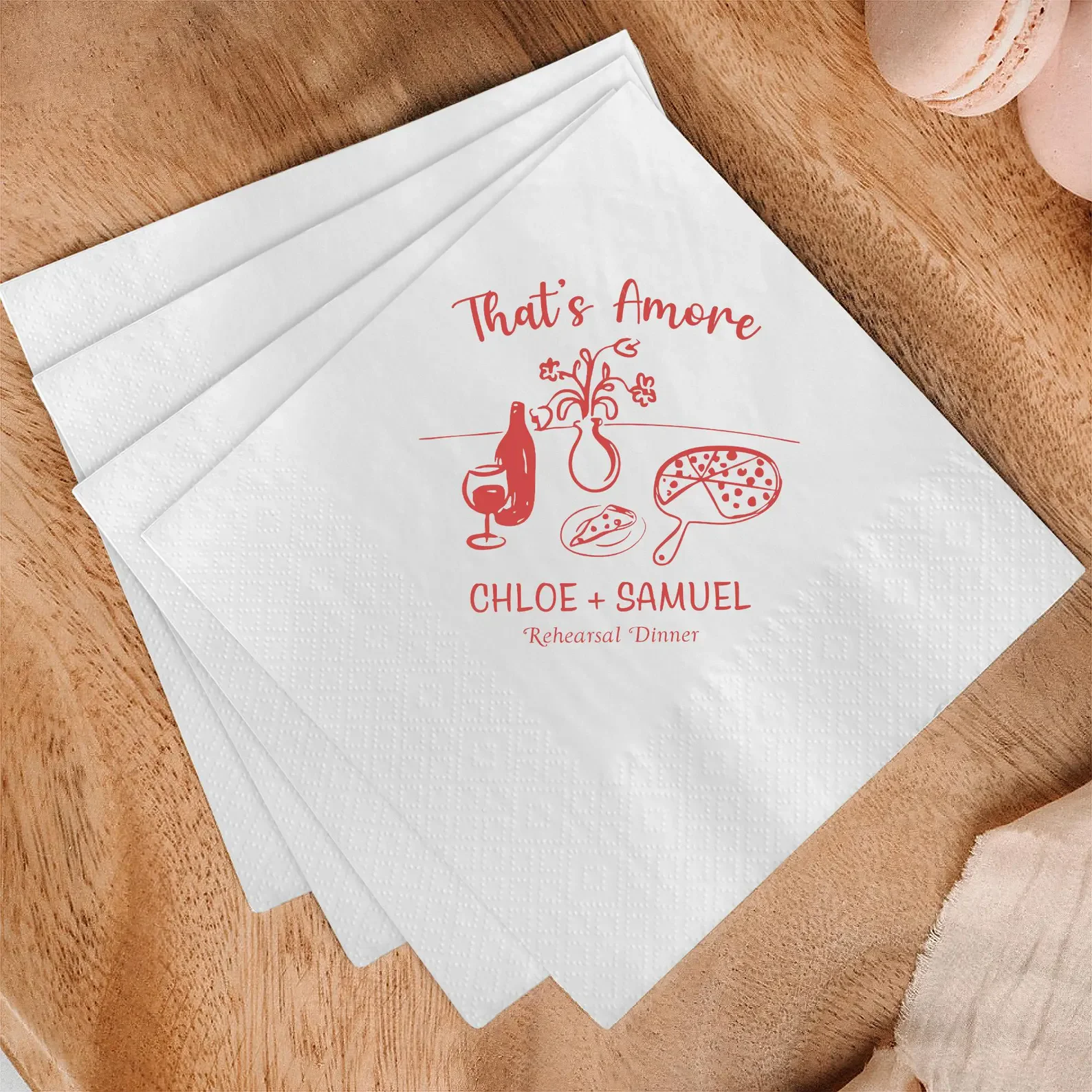 Servilletas de cena de ensayo italiano, servilletas de boda personalizadas, servilletas temáticas de pizza personalizadas, decoración de fiesta de pareja, eso es Amore Na