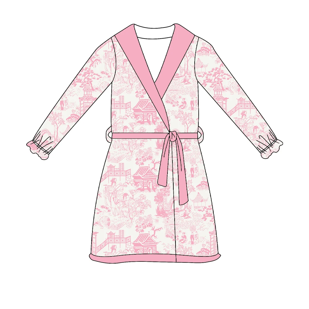 Boutique children's girl's robe and pajamas set Collared short-sleeved shorts Tree duck flowers Printing series custom