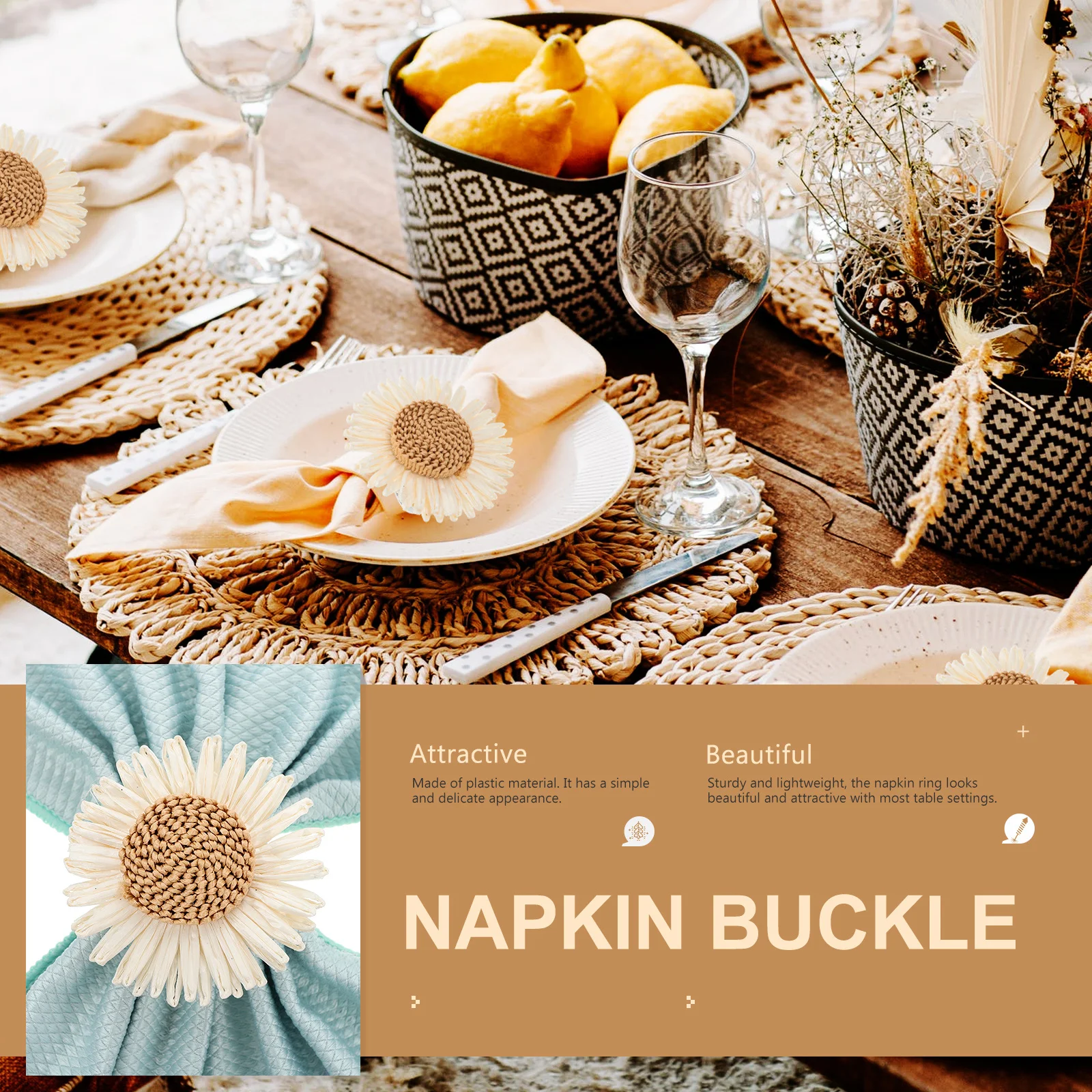 

4Pcs Napkin Rings Sunflower Decorative Plastic Napkin Decor Dinner Table Decoration Wedding Party Holder Dinner Table Decor