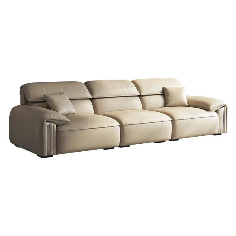 Semi-green leather elephant ears electric functional leather sofa, living room telescopic mop bedside cowhide sofa bed