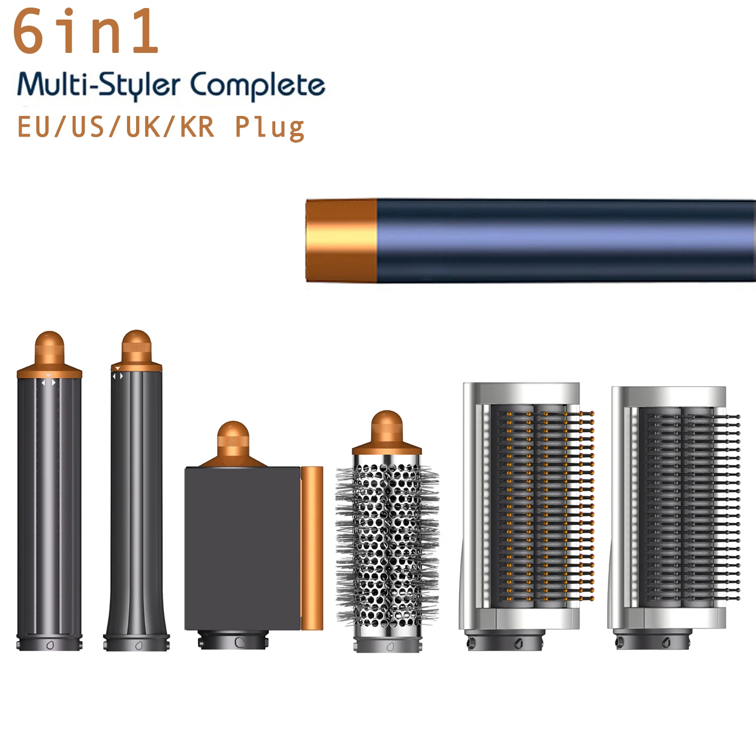 Brosse de sèche-cheveux à air chaud 6 en 1, avec baril à friser, buse à lisser douce, ronde, 220V, 30/38/40mm