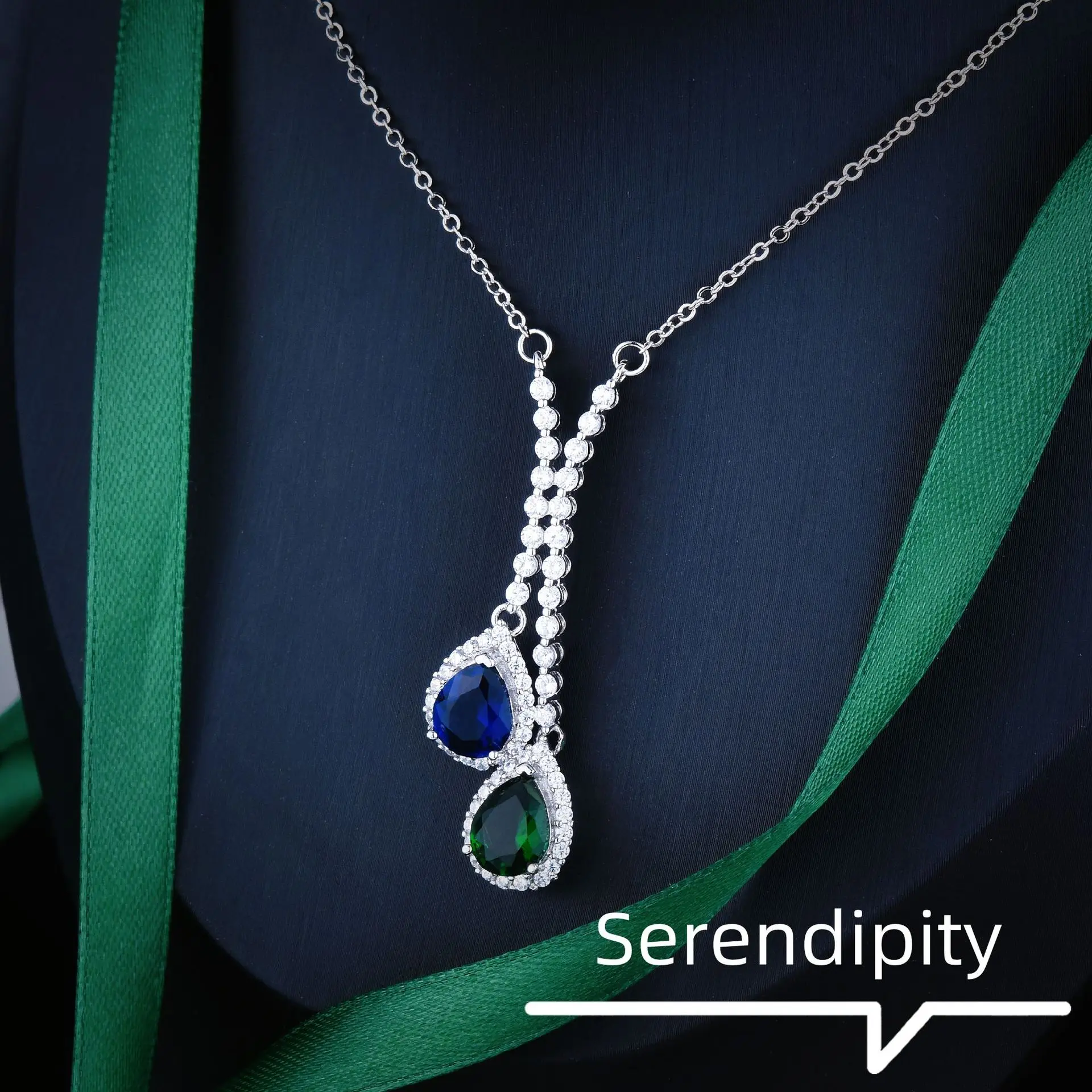 S925 Sterling Silber Halskette Neue Mode Luxus Saphir Halskette mit Leichten Smaragd-Wassertropfen – Detail 11