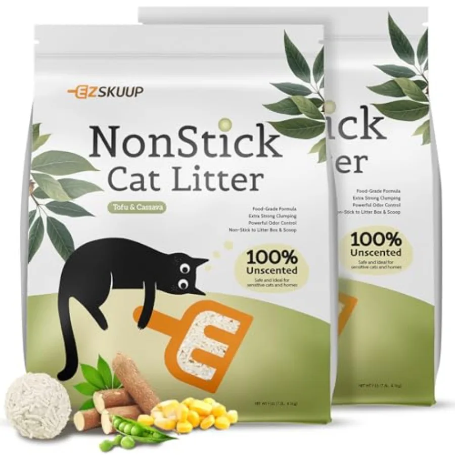 EZSKUUP Non-Stick Bottom Tofu Cassava Cat Litter 2Pack Ultra Clumping Low Tracking Kitty Litter Natural Biodegradable Litter Pl