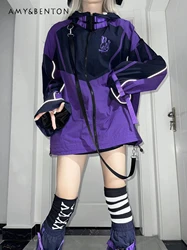 Japanese Y2K Sweet Patchwork Color Hooded Outdoor Jacket Summer New Thin Mine Series Mass-Produced Harajuku Oversized Coat Women