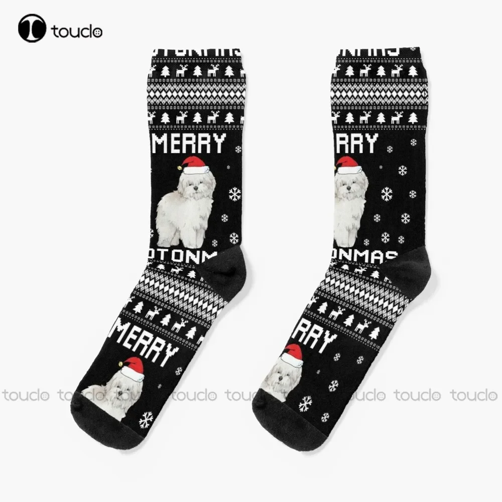 Coton De Tulear Dog Owner Ugly Christmas Sweater Gift For Holidays Socks Mens White Socks Christmas Gift Custom Women Men