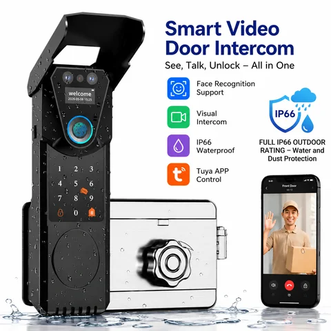 Outdoor Waterproof Tuya Smart Fingerprint Gate Lock with Face Recognition Doorbell Video Intercom RFID Card Digital Code Entry