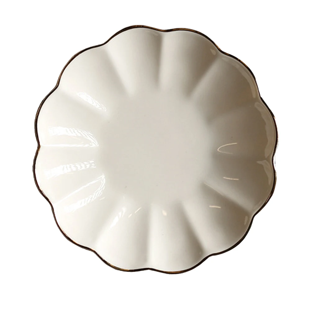 

Ceramic Cake Gold Rim Plate Dessert Display Tray Dessert Display Stand Jewelry Holder White Decorative Home Office Decoration