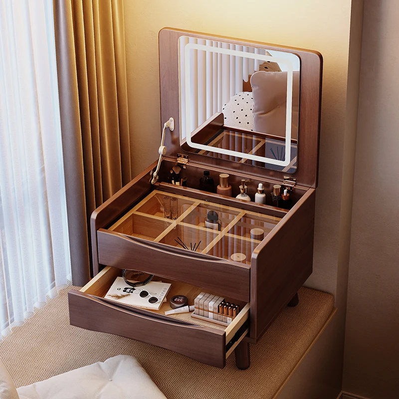

Brown Mirror Vanity Table Dest Storage Wooden Modern Corner Dressing Table White Cheap Space Makeup Tafel Furniture For Home