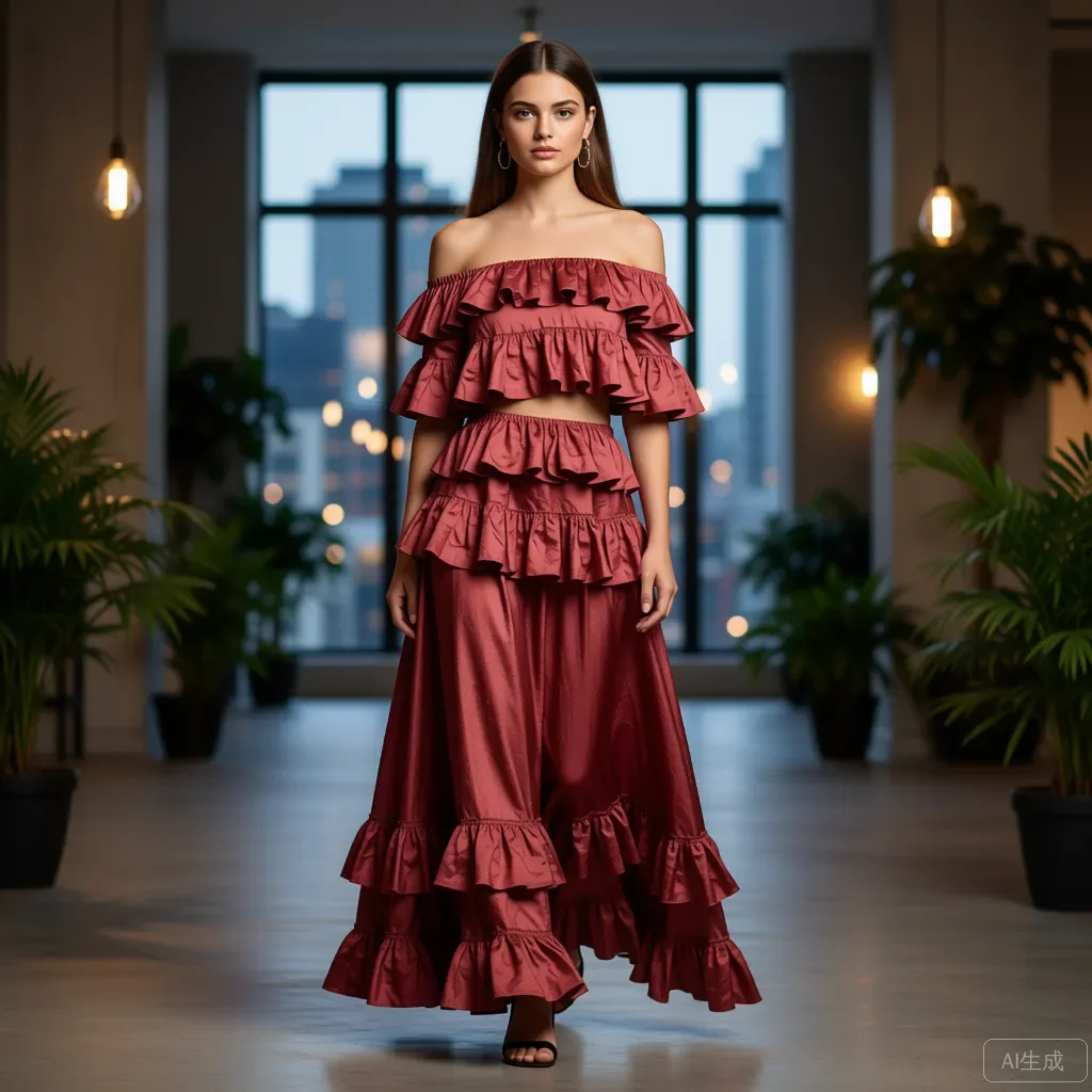 

Многоярусная макси-юбка с рюшами, женская ржавая красная блестящая ткань с высокой талией в стиле бохо, летняя накидка 2026, новая горячая распродажа