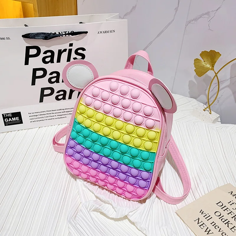 Mochila con prensa de arcoíris para niños, bolso escolar para aliviar el estrés, bolso especial colorido y bonito para niñas, mochila para niños de