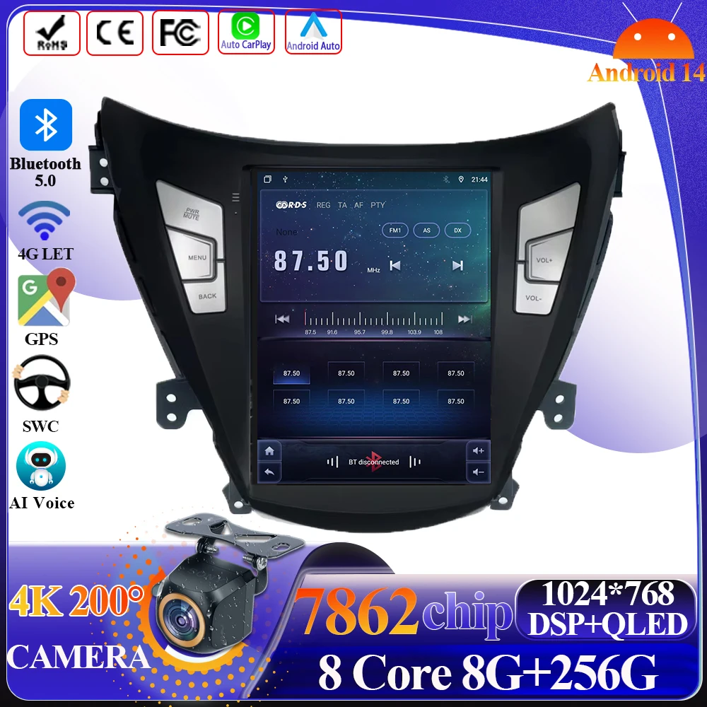 

Android 14 Carplay For Hyundai Elantra Avante I35 2011-2013 Tesla Style 9.7 Inch Car intelligent systems 5G Wifi Touch Display