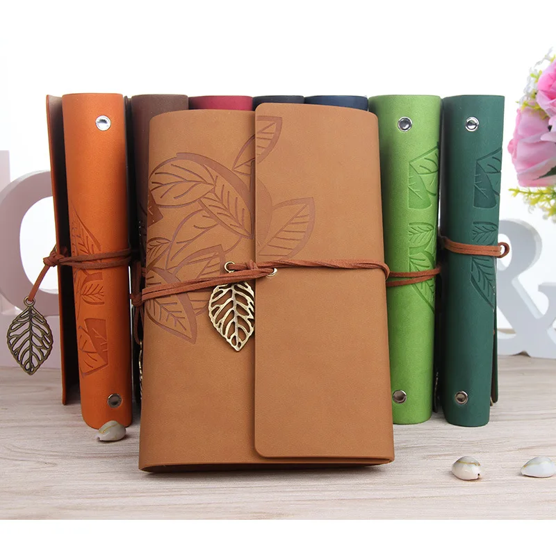 Retro Leaf Notebook School Office Stationery Diary Notepad Literature PU Leather Note Book Fashion Traveler Portable Journal