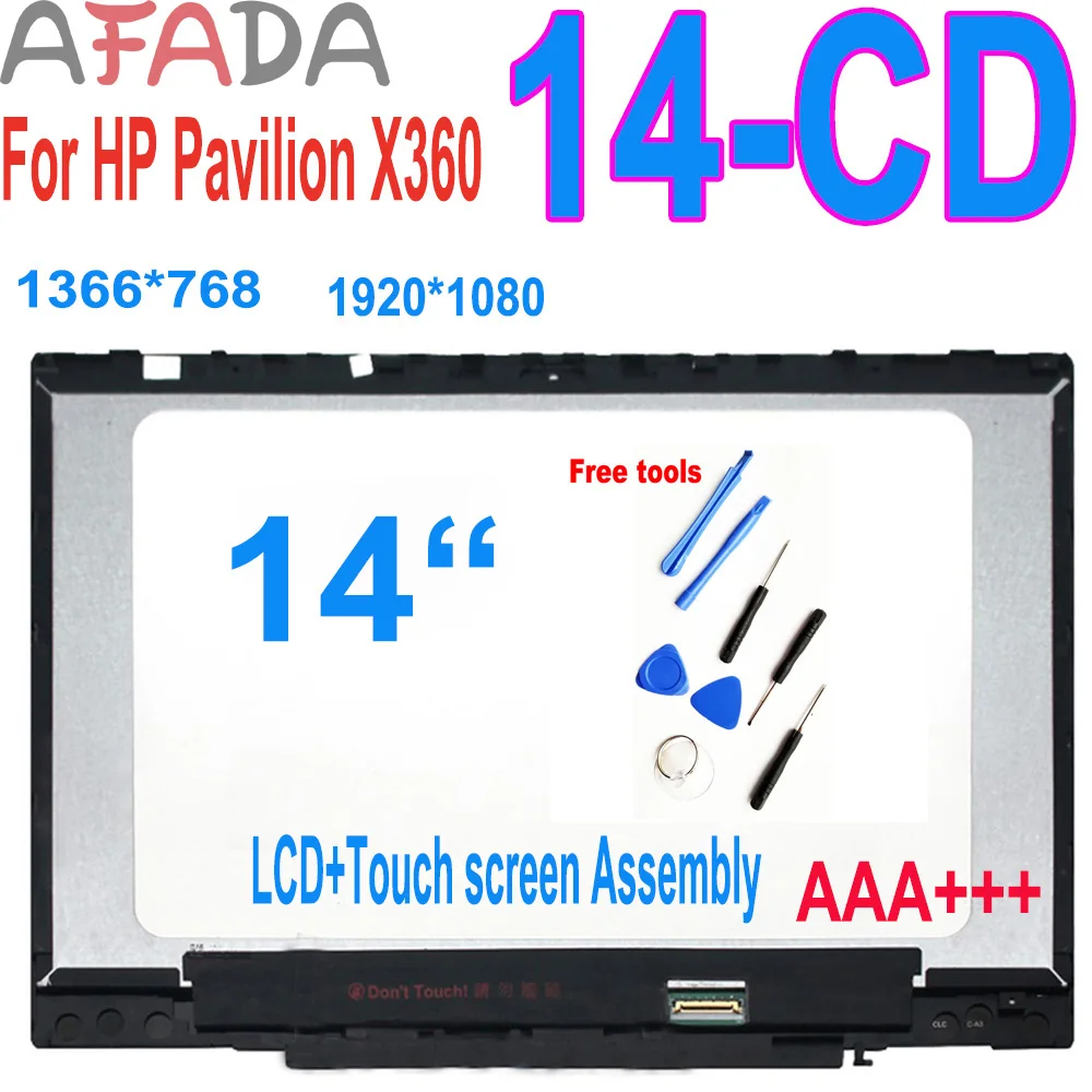 

ЖК-дисплей AAA + 14 дюймов для ноутбуков HP Pavilion X360 14-CD 14 CD, сенсорный экран, ЖК-дисплей, дигитайзер в сборе, замена 1366*768 1920*1080