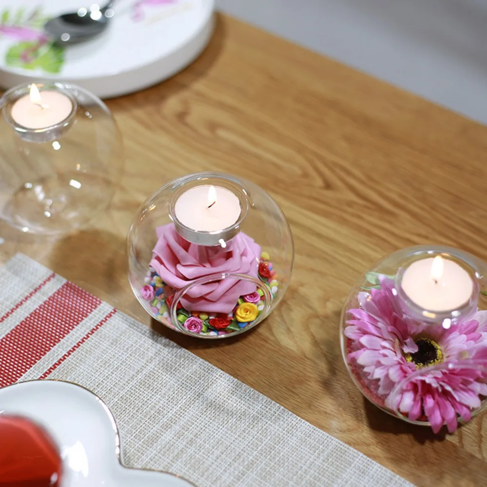 6/12pcs Glass Round Hollow Candle Holder Clear Tealight Holders with Side Opening Romantic Table Decor for Wedding Party Home view 5