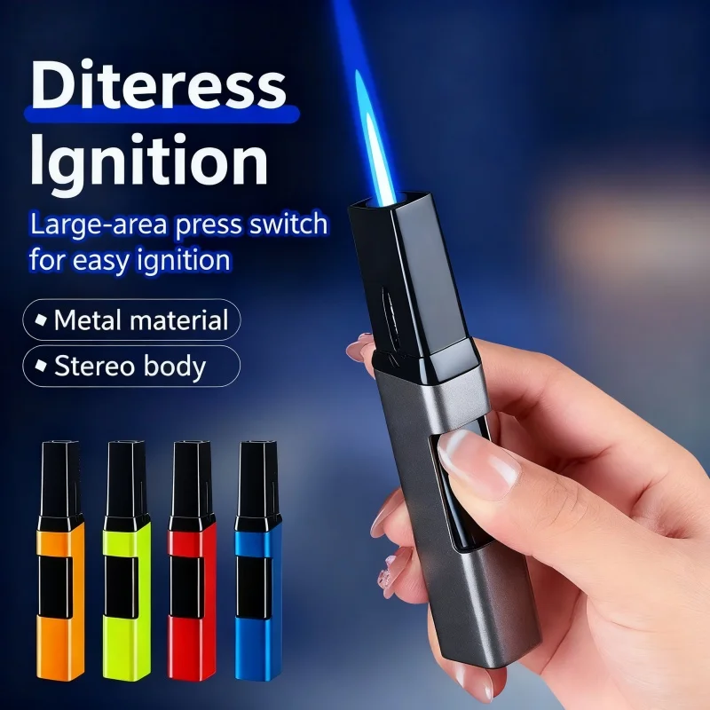 

New Tiktok Fashion Direct Windscreen Lighter Inflatable Metal Blue Flame Cigarette Lighter Personalized Creativity
