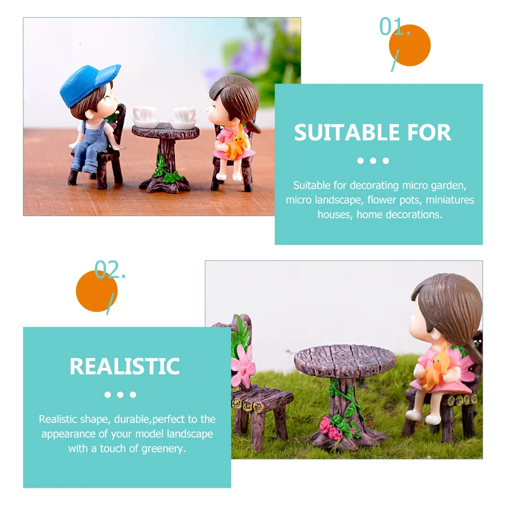 2 set 2 sets mini-tafelstoel miniatuurmeubilair voor micro-tuindecoratie hout klein huis set speelcadeau kinderen vrienden