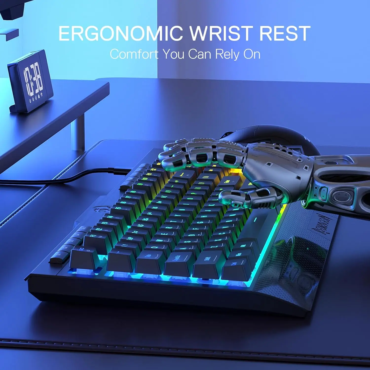 Redragon K525 RVB rétroéclairé 104 touches clavier de jeu à membrane filaire avec 5 touches multimédia et 4 touches macro supplémentaires embarquées