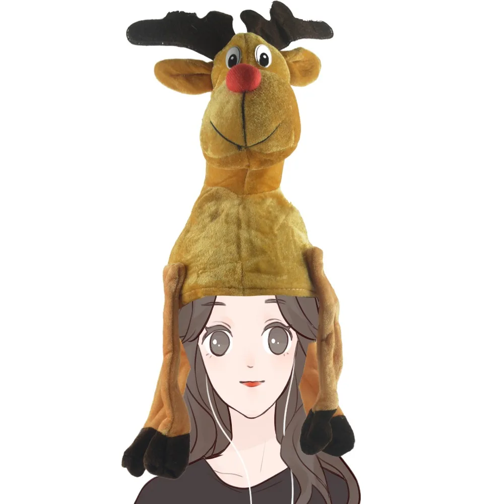 Gorro de Papá Noel de Navidad con dibujos creativos, adornos gruesos, gorro de ciervo de Navidad, carols para cantar, accesorios para fiesta de Navidad