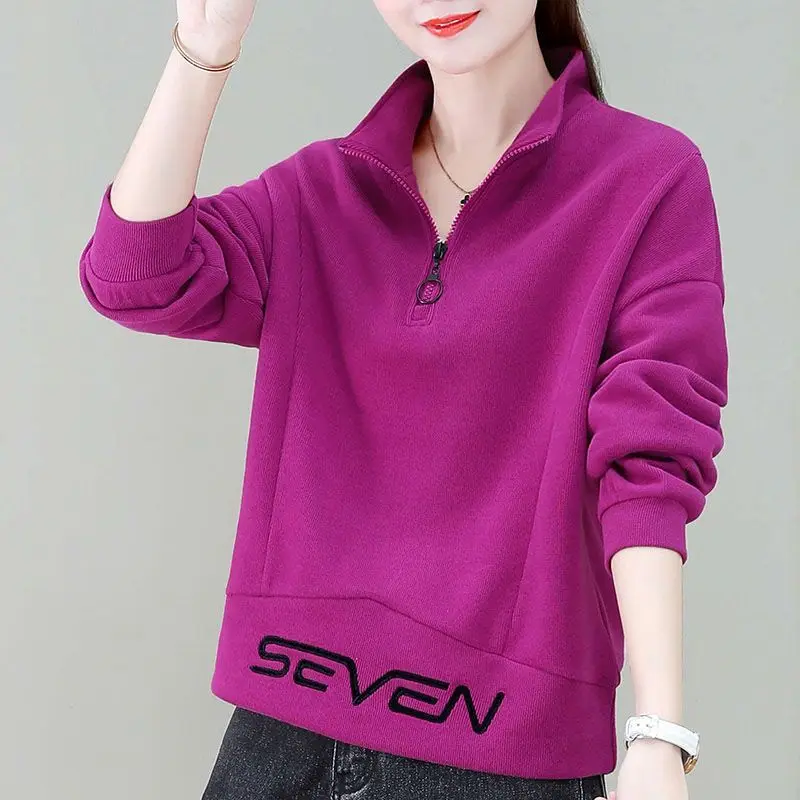

Women's f Zipper Sweatirt ort Loose Thin Spring Autumn New Sle Printed Stand Collar Comfortable Fit Long Sve Top