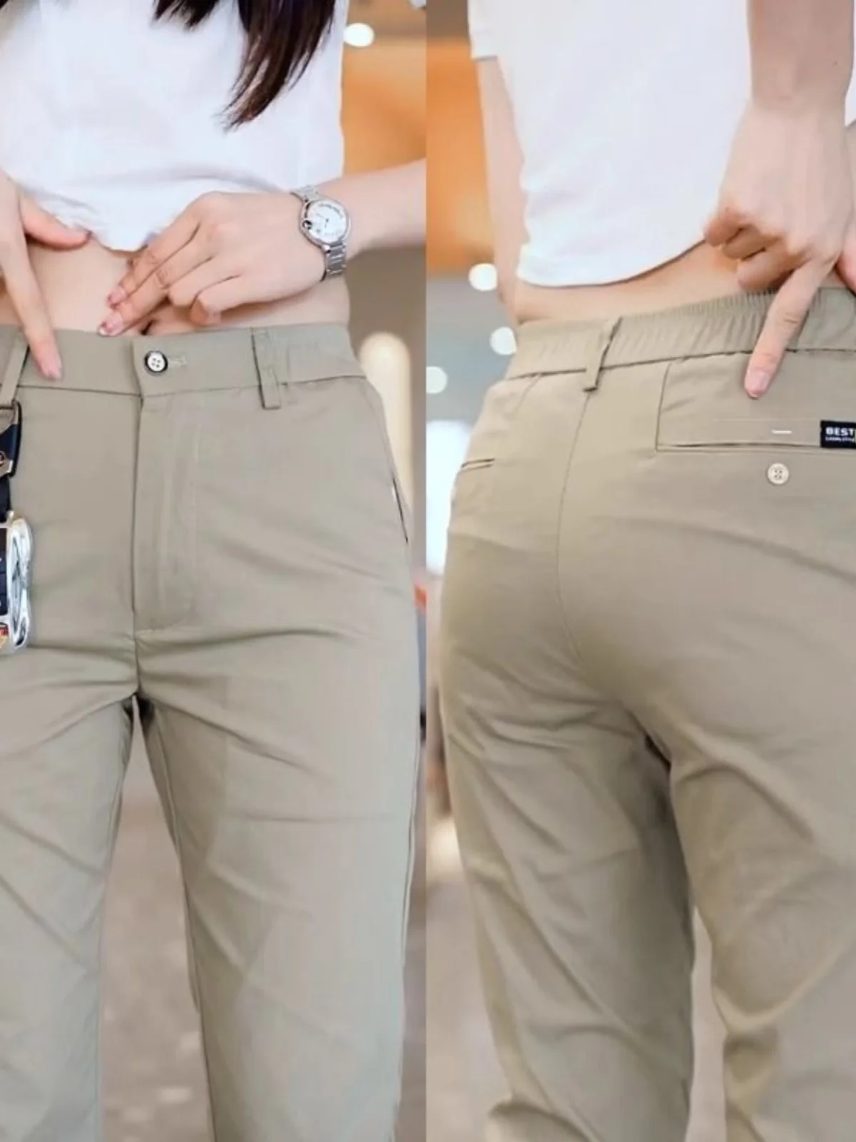 

Men's Summer Thin Loose Straight Leg Elastic Waist Ice Silk Long Pants Busin West Pants Ele Casual Trousers