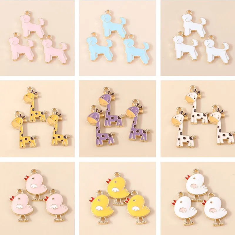 20pcs Cartoon Animal Charms Enamel Dog Chicken Giraffe Charms Pendants for Jewelry Making Necklaces Earrings DIY Crafts Supplies