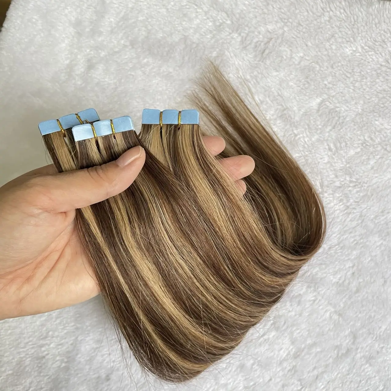 P4-27# Balayage Mini Tape in Human Hair Natural Brown Blonde Seamless Tape Human Hair Extension 10pcs/pack 12-20 inches ISHEENY