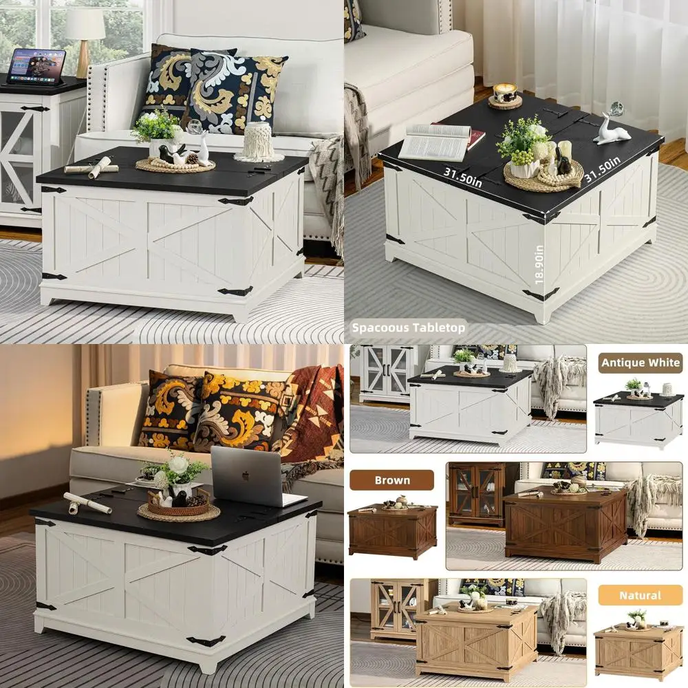 

Кофейный столик в деревенском антикварном стиле со скрытым хранилищем, большой квадратный центральный стол для гостиной, деревянный, с откидной подсветкой