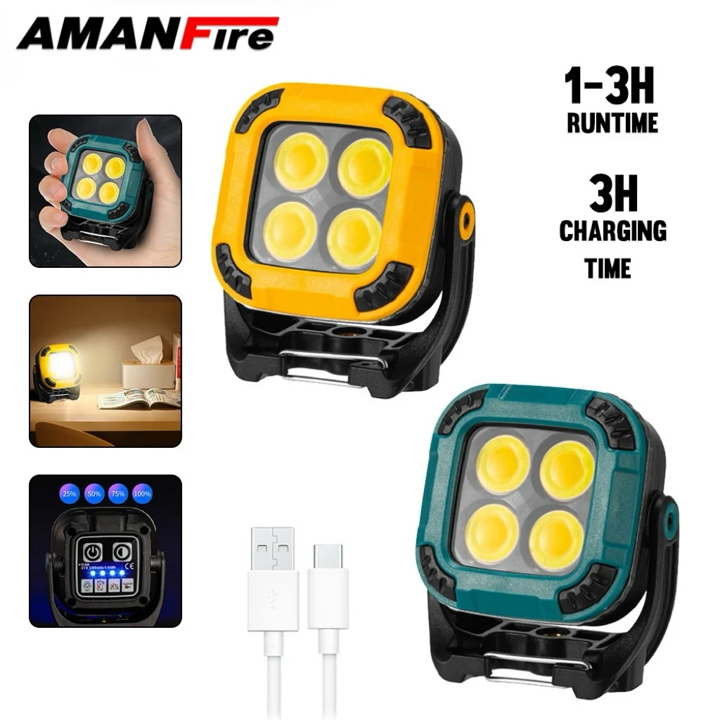 

Amanfire W8129-4 COB Working Light 1200mAh Built-in battery Mini Tent Lamp Ultra Bright High Power Hanging Lantern
