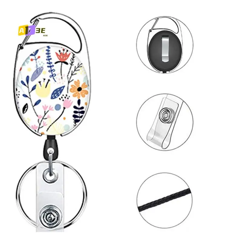 

A13E-Hand-Sliding Push Cover ID Holder Butterfly Starry UV Digital Printing ID Card Holder Badge Reel Carabiner Reel Clip