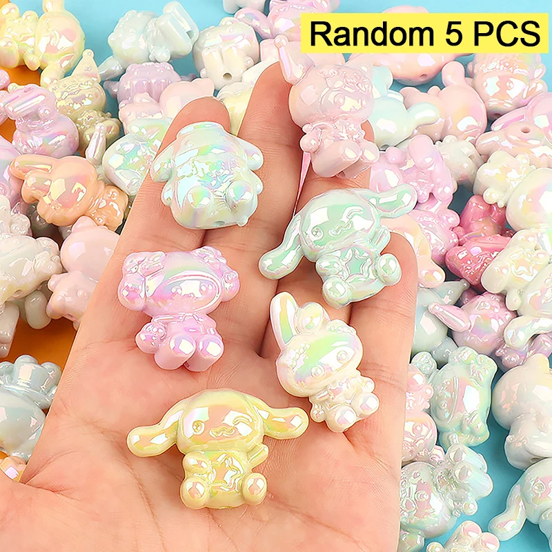 

5pcs Diy Kawaii Cartoon Beaded Material Decor Hello Kitty MyMelody Cinnamoroll Kuromi Keychian Jewelry Hanging Pendant