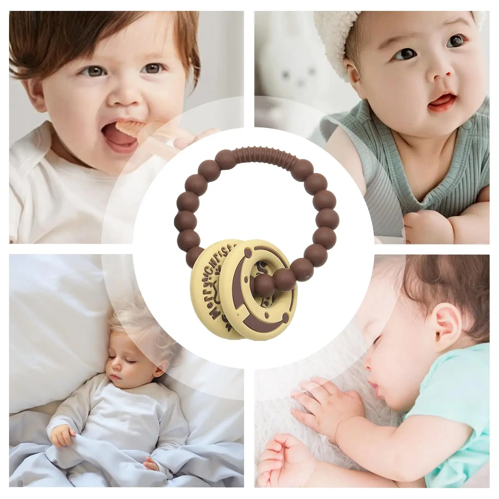 Baby Teethers Silicone Teething Bracelet Chewing Ring With Rattle Beads For Kids Boys Toddler Home Bedroom Travel Indoor Outdoor