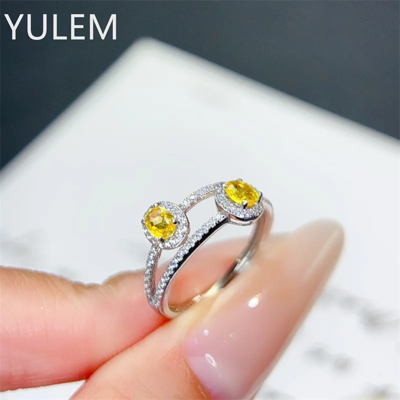 YULEM  Classic Design Yellow Sapphire Ring 3x4mm Natural Gem Ring Genuine Sapphire 925 Silver Jewelry with Certificate