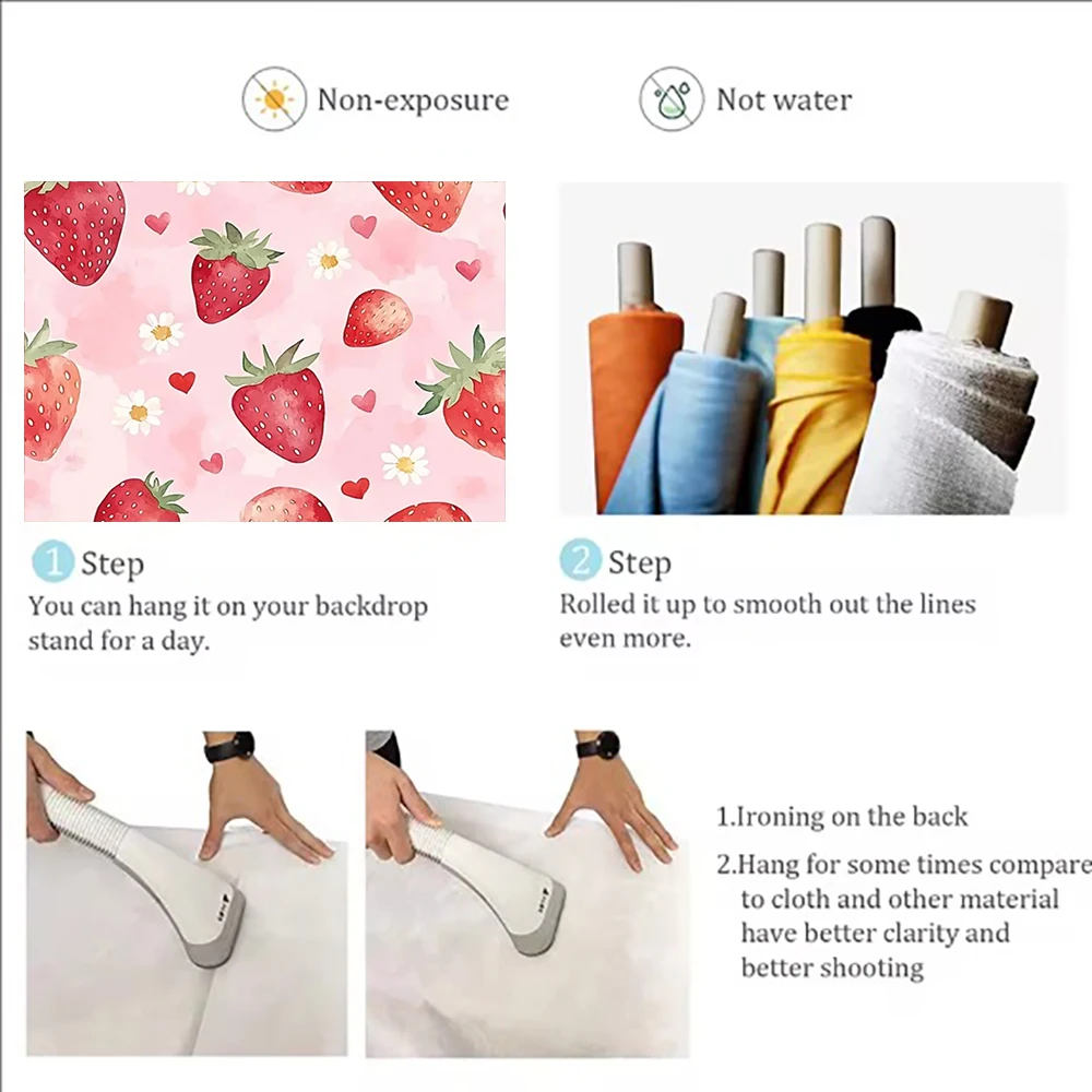 Strawberry Daisy Theme Backdrop Pink Girl's Birthday Party Decorations Sweet Fruit Wall Banner Flower Background Baby Shower 6