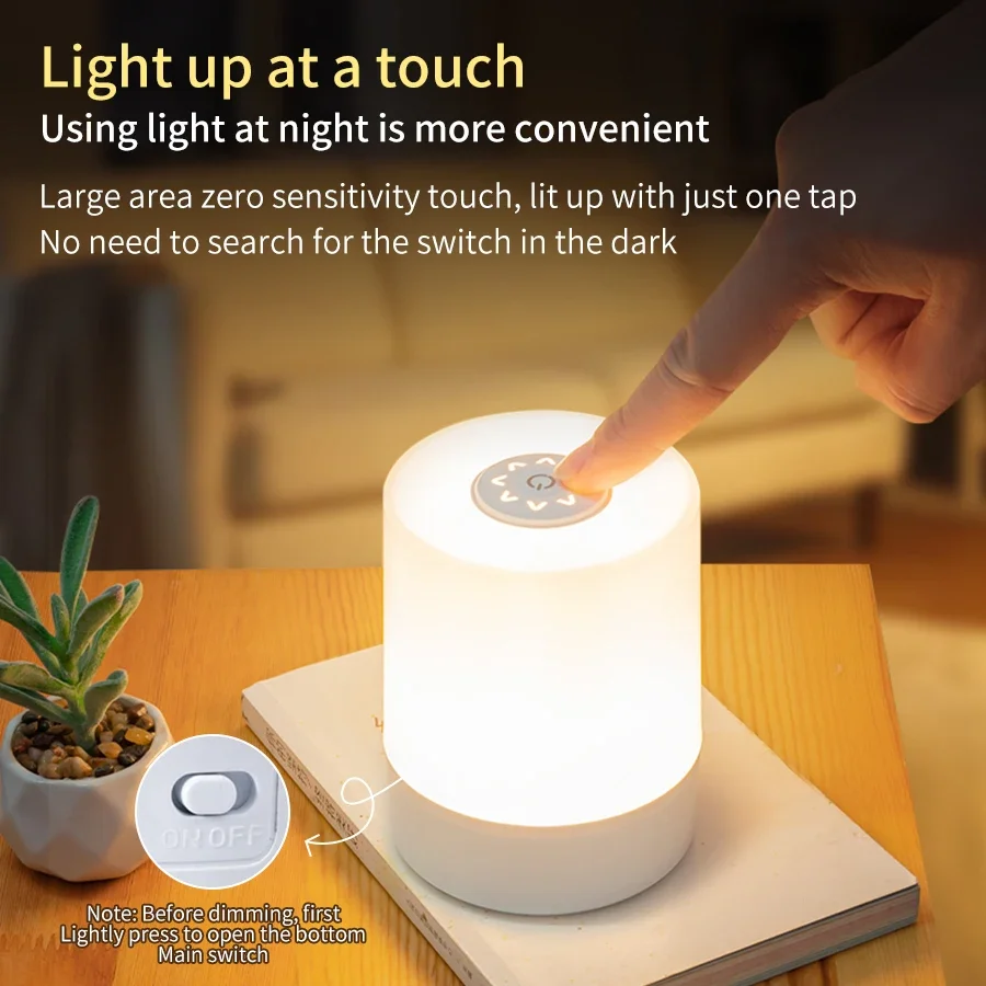 Rechargeable Touch Night Light Remote Control Dimmable Three Colors Bedside Table Lamp Home Christmas Kids Gift Night Lamp