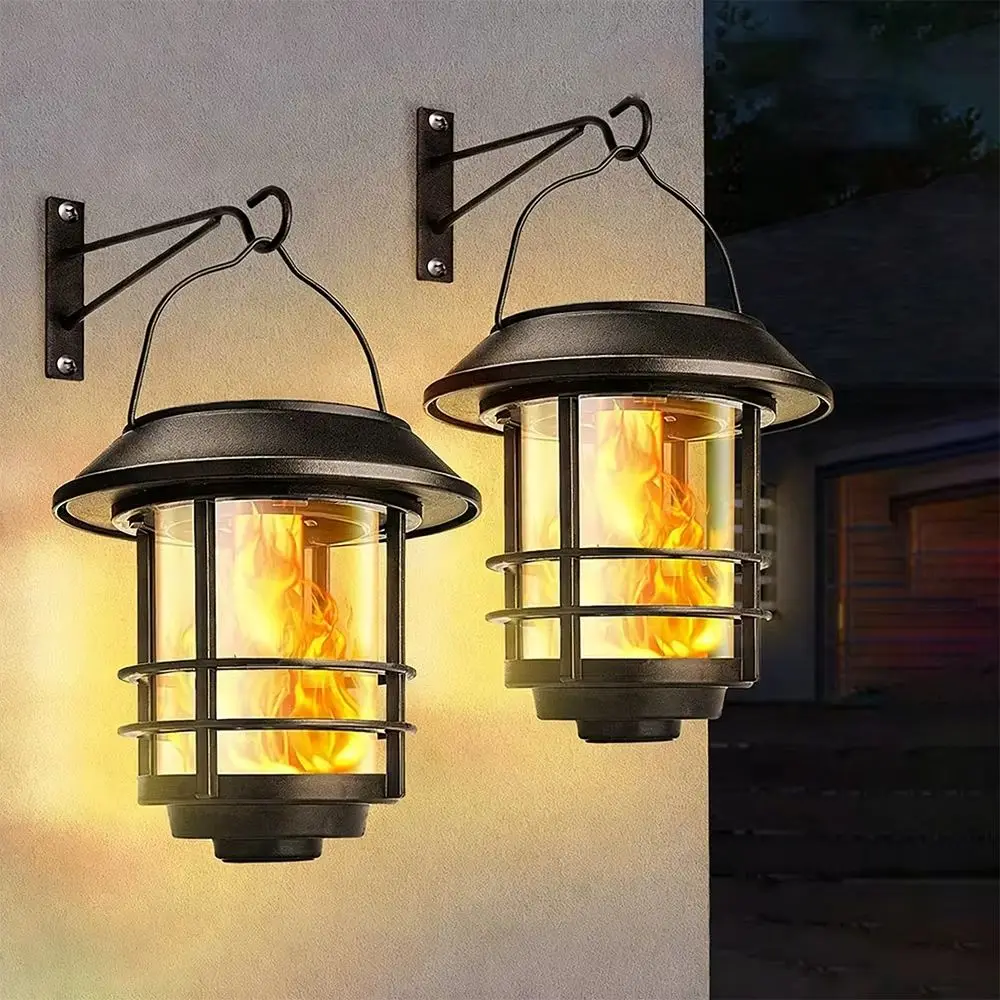 

1 шт. Солнечный настенный светильник для улицы с эффектом мерцающего пламени, подвесной солнечный светильник для наружного освещения, настенный светильник для крыльца