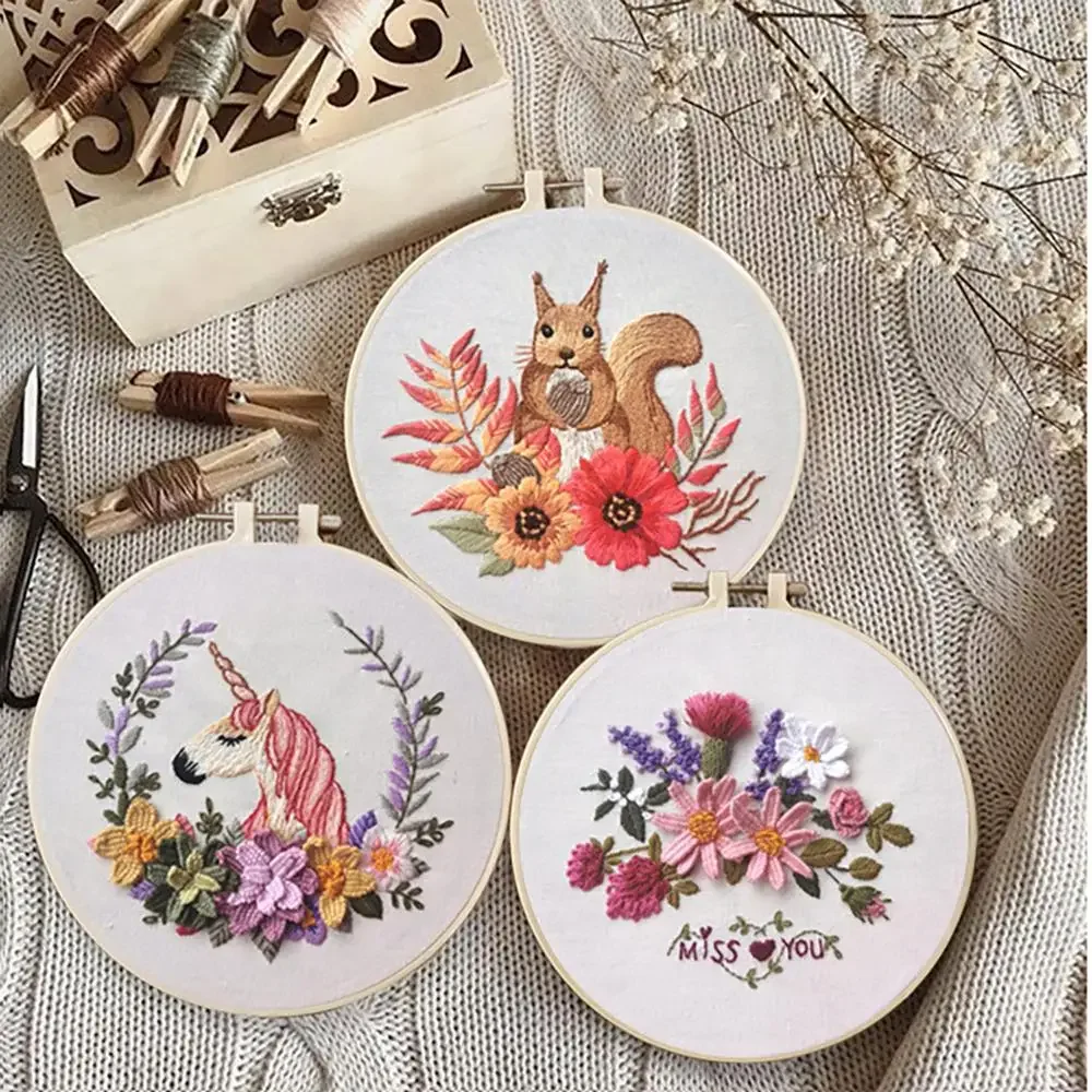 

DIY Embroidery Kit for Beginner Flower Pattern Cross Stitch Needlework Hoop