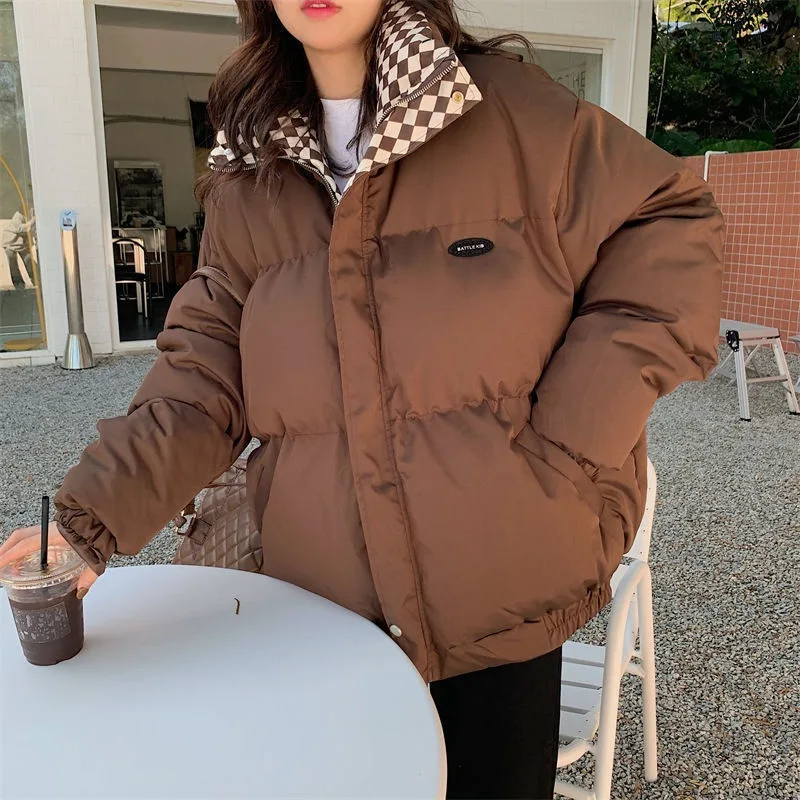 Moda inverno roupas femininas retalhos outwear plus size para baixo jaqueta de algodão com zíper casacos quentes puffer parkas casacos