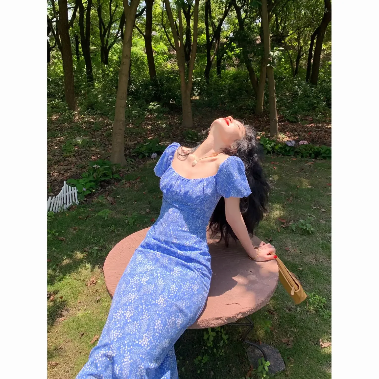 

Holiday Summer Women 2024 Female French Vintage Floral Korean Fashion Dress Off-Shoulder Slim Package Long Formal Dresses.